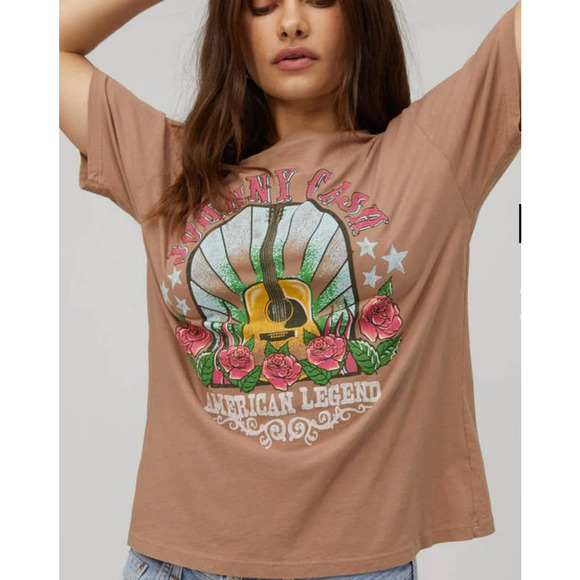 Daydreamer Johnny Cash American Legend Boyfriend Tee Brown Medium - Picture 5 of 6